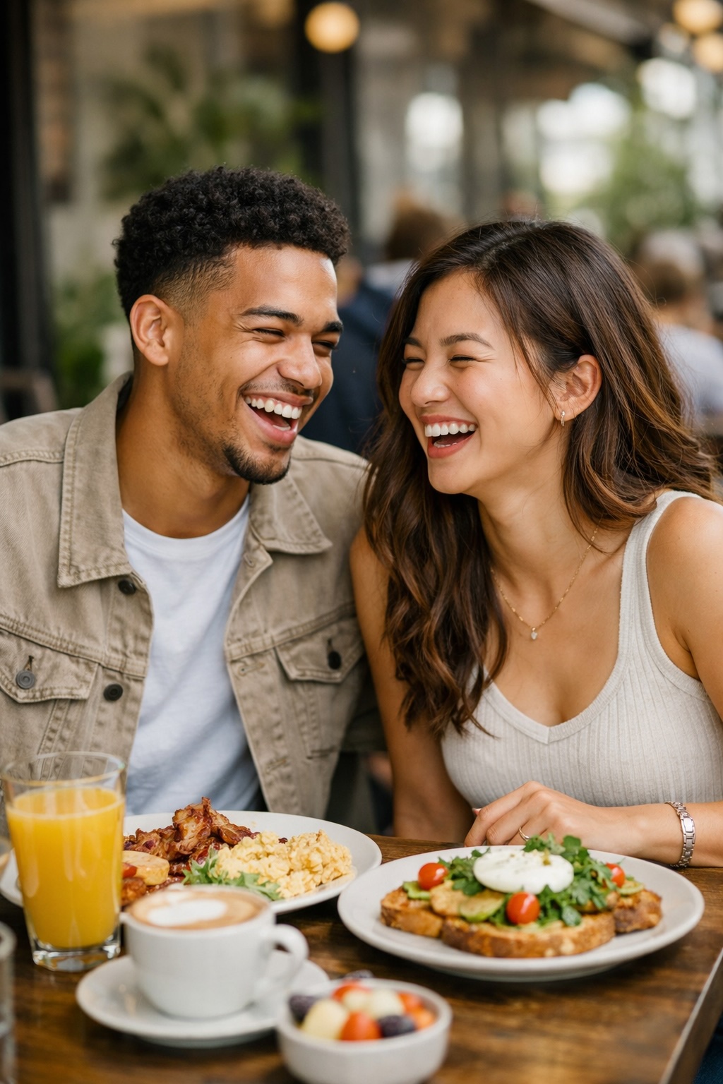 A relaxed couple enjoying brunch together