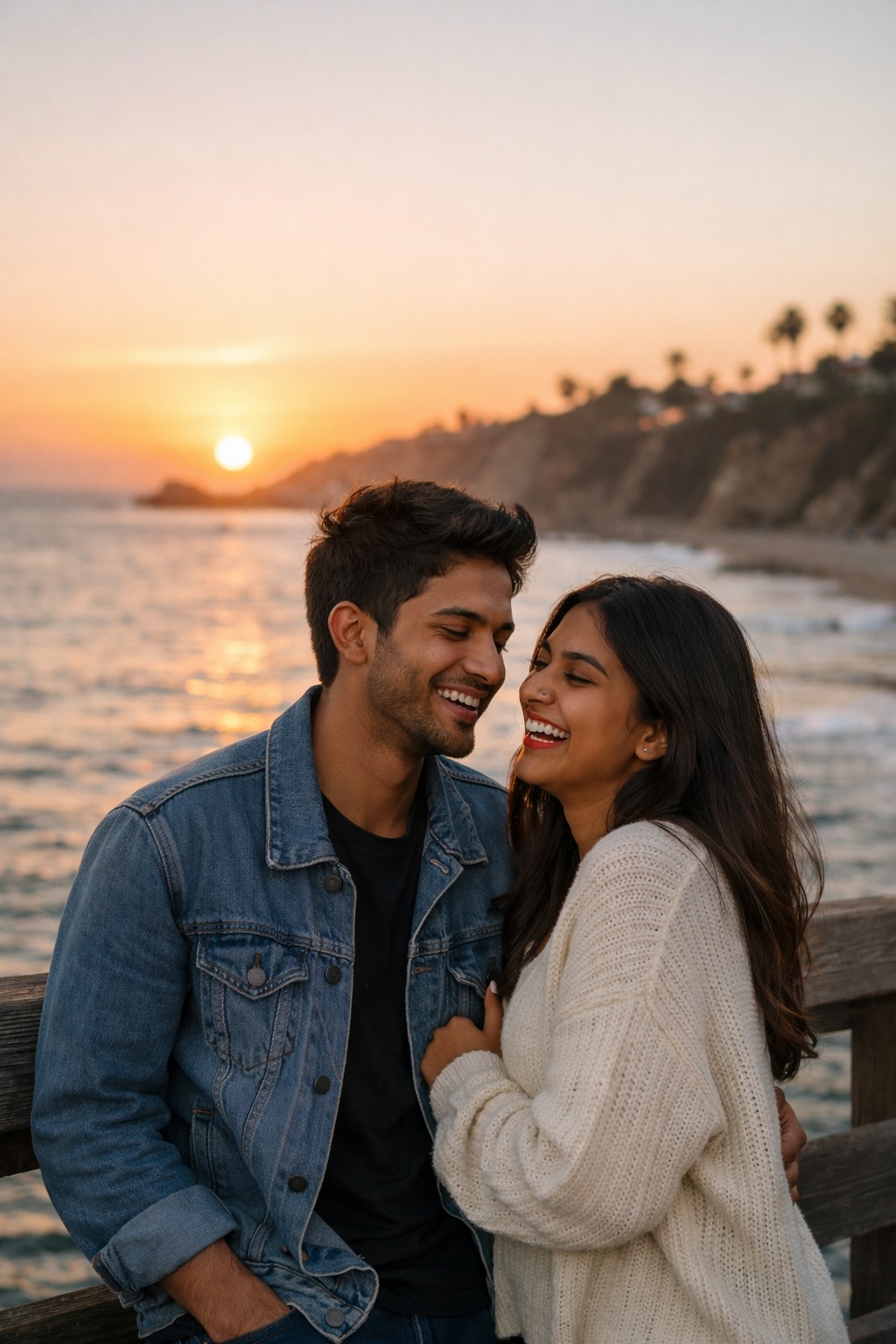 A couple enjoying a coastal sunset