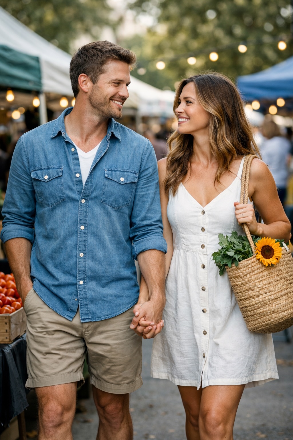 A couple at a farmers market